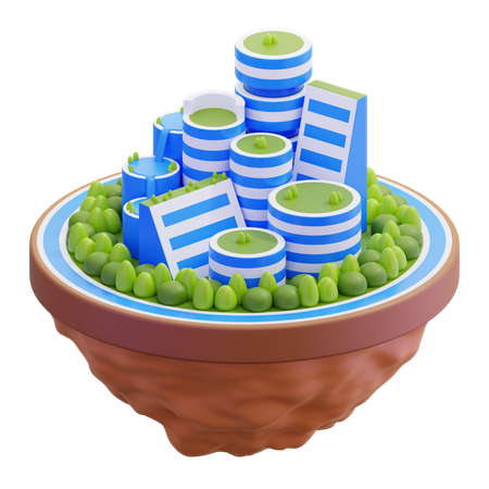 Floating Cityscape With Greenery  3D Illustration