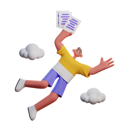 Floating Man Holding Invoice Paper  3D Illustration