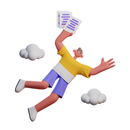 Floating Man Holding Invoice Paper  3D Icon