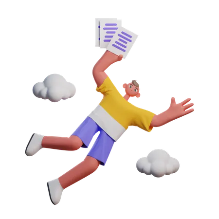 Floating Man Holding Invoice Paper  3D Illustration