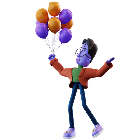 Floppy man Holding Balloons  3D Illustration