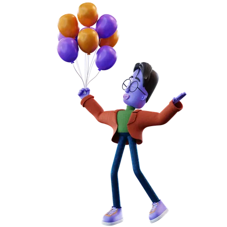 Floppy man Holding Balloons  3D Illustration