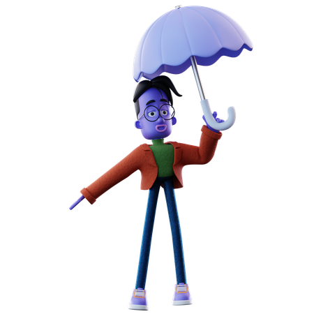 Floppy man Holding Umbrella  3D Illustration