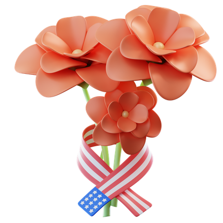 Flor com fita da bandeira americana  3D Icon