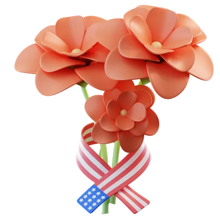 Flor com fita da bandeira americana  3D Icon