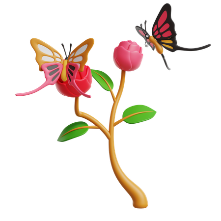 Flor con mariposas  3D Icon