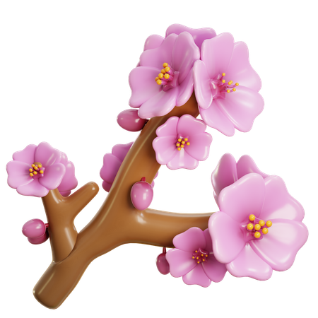 Flor de cerezo con rama  3D Icon