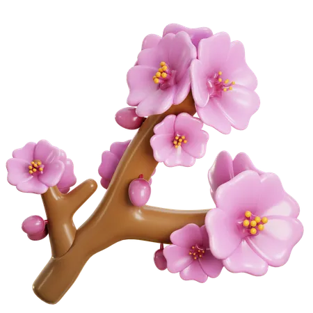 Flor de cerezo con rama  3D Icon