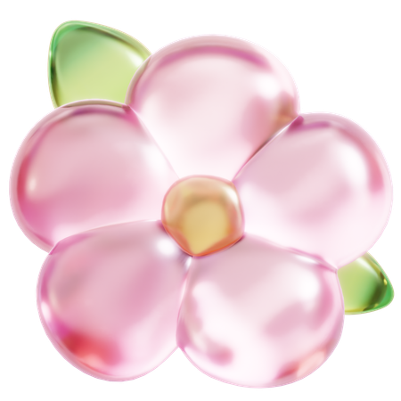 Flor rosa com folha  3D Icon