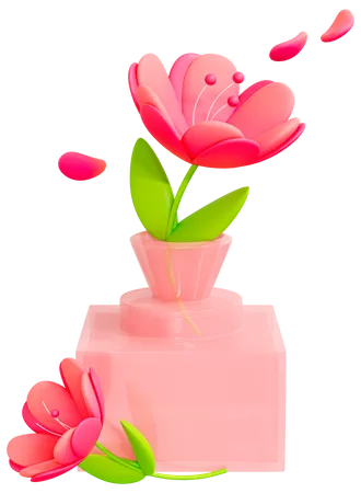 3 D Una Flor De Tulipan En Florero Dia De La Madre Flores Rosadas De Primavera Con Hojas Y Petalos Regalo Para El Dia De La Mujer Diseno Creativo De Dibujos Animados 3D Icon