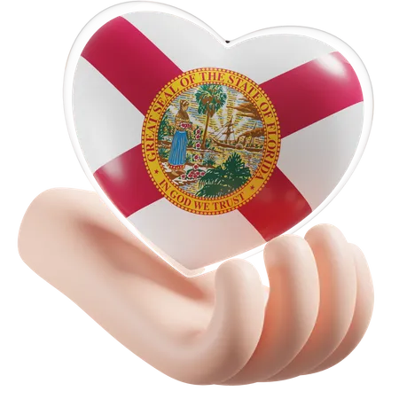 Florida Flag Heart Hand Care  3D Icon