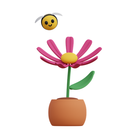 Flower and Bee 3D Illustration