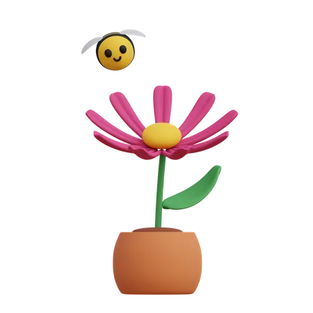 Flower and Bee  3D Illustration