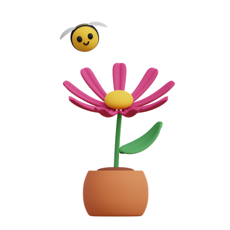 Flower and Bee  3D Illustration