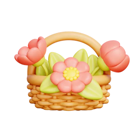 3 D Flower Basket Spring Season Garden Flower 3D Icon