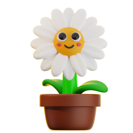Flower Daisy With Face In A Pot  3D Icon