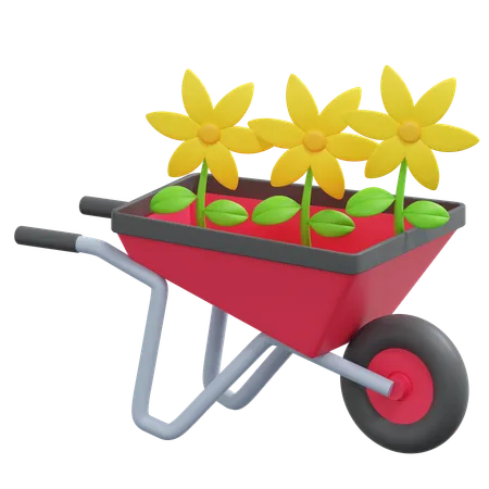 Flower In The Wheelbarrow Spring Icon Illustration 3D Icon