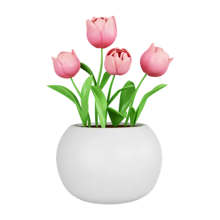 3 D Flower In Vase Colorful Spring Bouquet Floral Arrangement Garland Icon Isolated On White Background 3 D Rendering Illustration Clipping Path 3D Icon