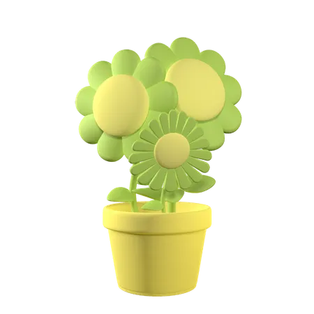 Three Flower In Pot With Editable Color And Transparent Background 3D Icon