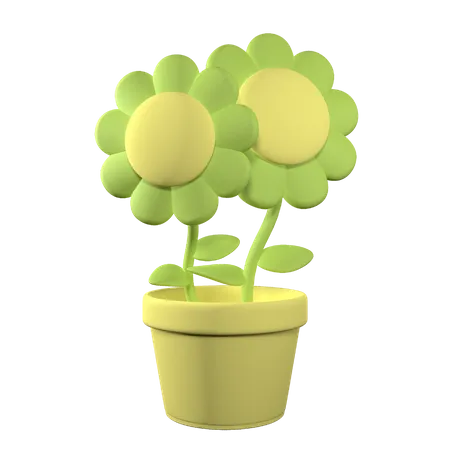 Two Flower In Pot With Editable Color And Transparent Background 3D Icon