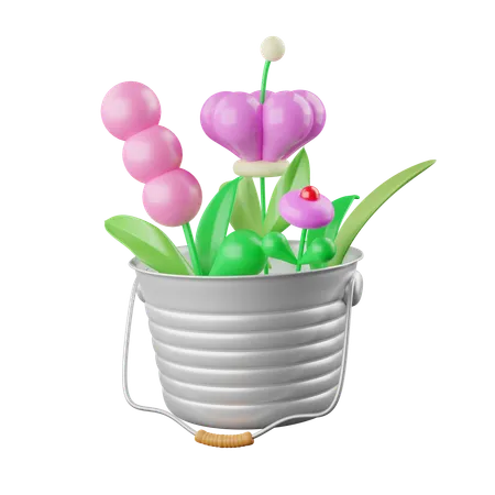 Colorful Flower In Plant Pot Floral Arrangement Garland Icon Isolated On White Background 3 D Rendering Illustration Clipping Path 3D Icon