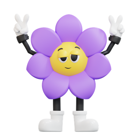 Flower Retro Character Peace Pose  3D Illustration