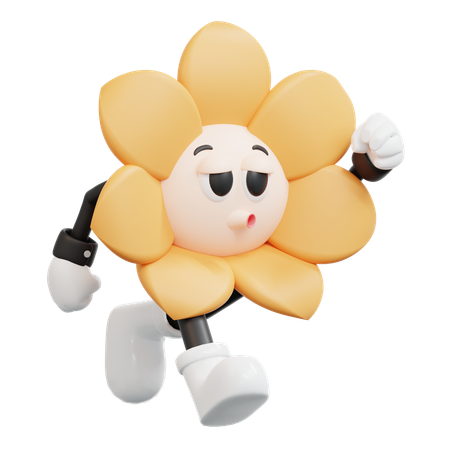 Flower Retro Character Run  3D Illustration