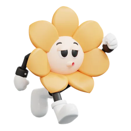 Flower Retro Character Run  3D Illustration