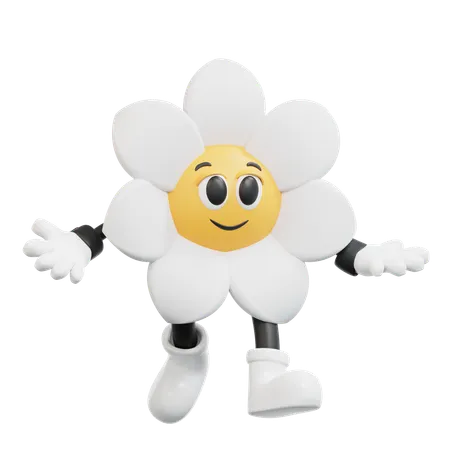 Flower Retro Character Standing  3D Illustration