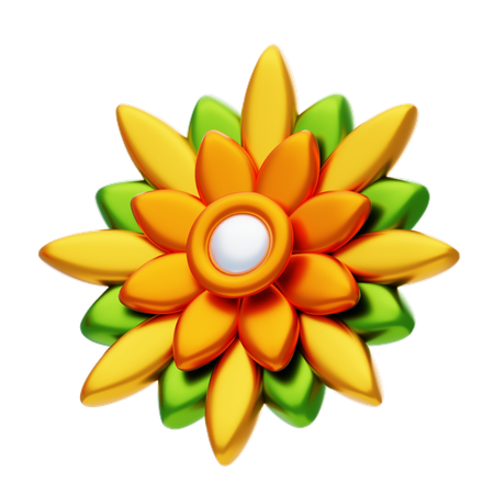 Flower Shape Has A Combination Of Green And Orange  3D Icon
