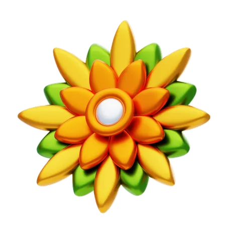Flower Shape Has A Combination Of Green And Orange  3D Icon