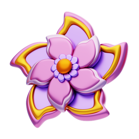 Flower Shape Has A Purple Color With Gold Shades  3D Icon