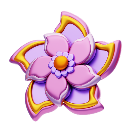 Flower Shape Has A Purple Color With Gold Shades  3D Icon