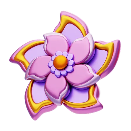 Flower Shape Has A Purple Color With Gold Shades  3D Icon