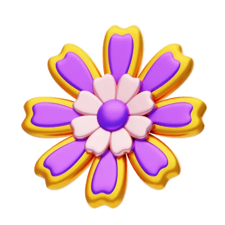 Flower Shape Purple Has A Gold Border  3D Icon