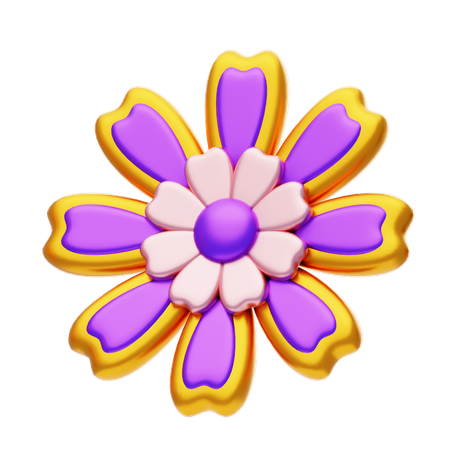 Flower Shape Purple Has A Gold Border  3D Icon