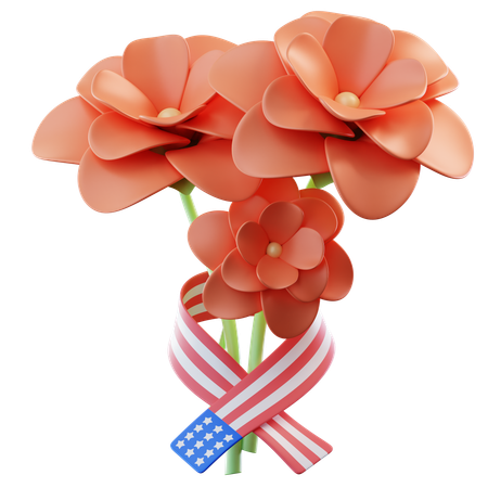 Flower With American Flag Ribbon  3D Icon