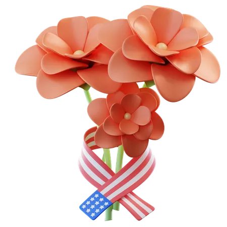 3 D Illustration Flower With American Flag Ribbon 3D Icon
