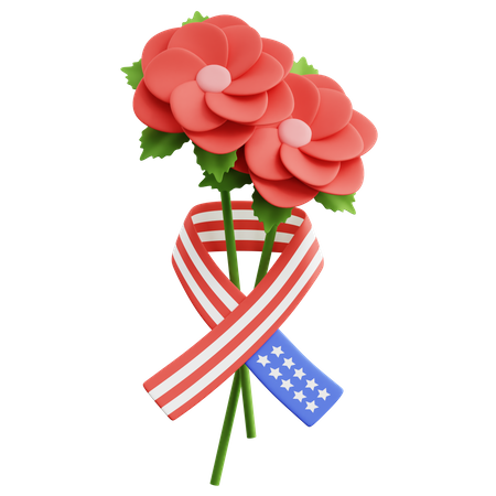Flower with American Flag Ribbon  3D Icon