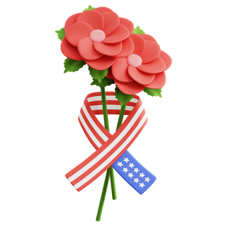 Flower with American Flag Ribbon  3D Icon