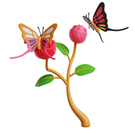 Flower With Butterflies  3D Icon
