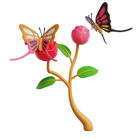 Flower With Butterflies  3D Icon