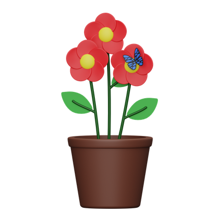 Flower With Butterfly  3D Icon
