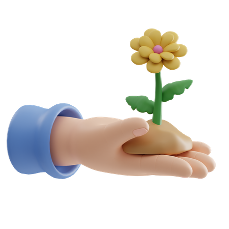 Flower With Hand  3D Icon