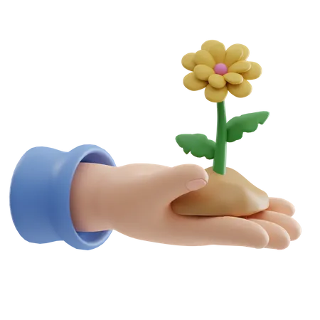 Flower With Hand  3D Icon