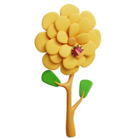 Flower With Lady Bug  3D Icon