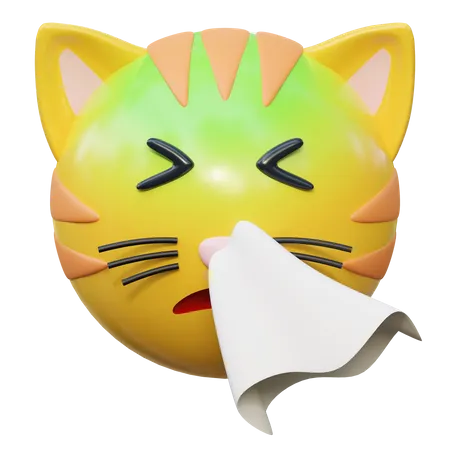 Flu Face Expression Cat Emoticon Sticker 3 D Icon Illustration 3D Icon