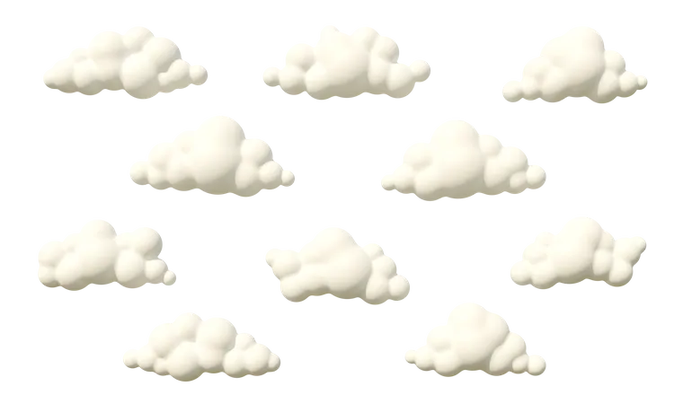 Fluffy Clouds Cartoon 3 D Set 3D Illustration