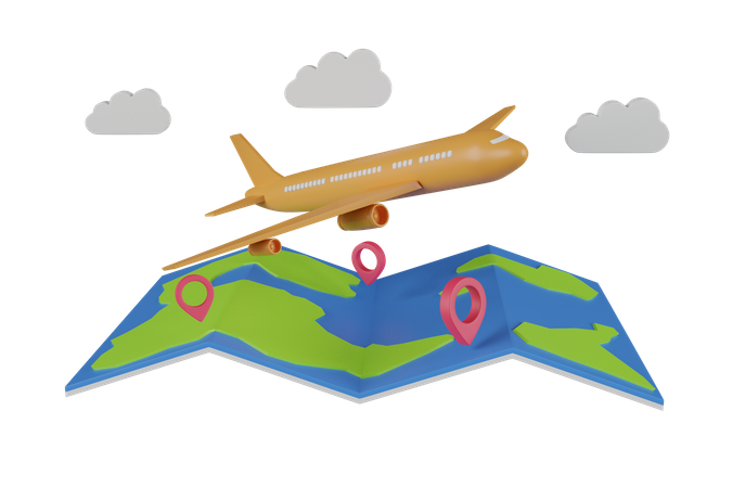 Flugzeug reist an globalen Standort  3D Illustration