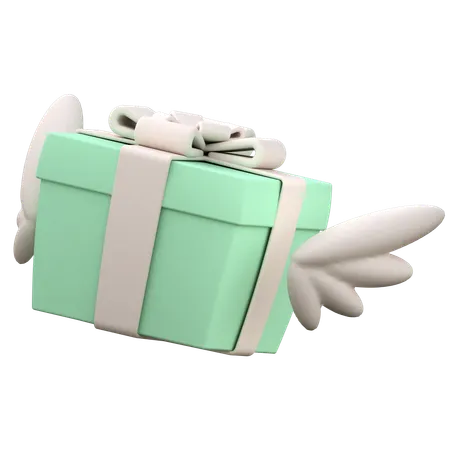 Present Box With Wings Illustration In 3 D Design 3D Icon